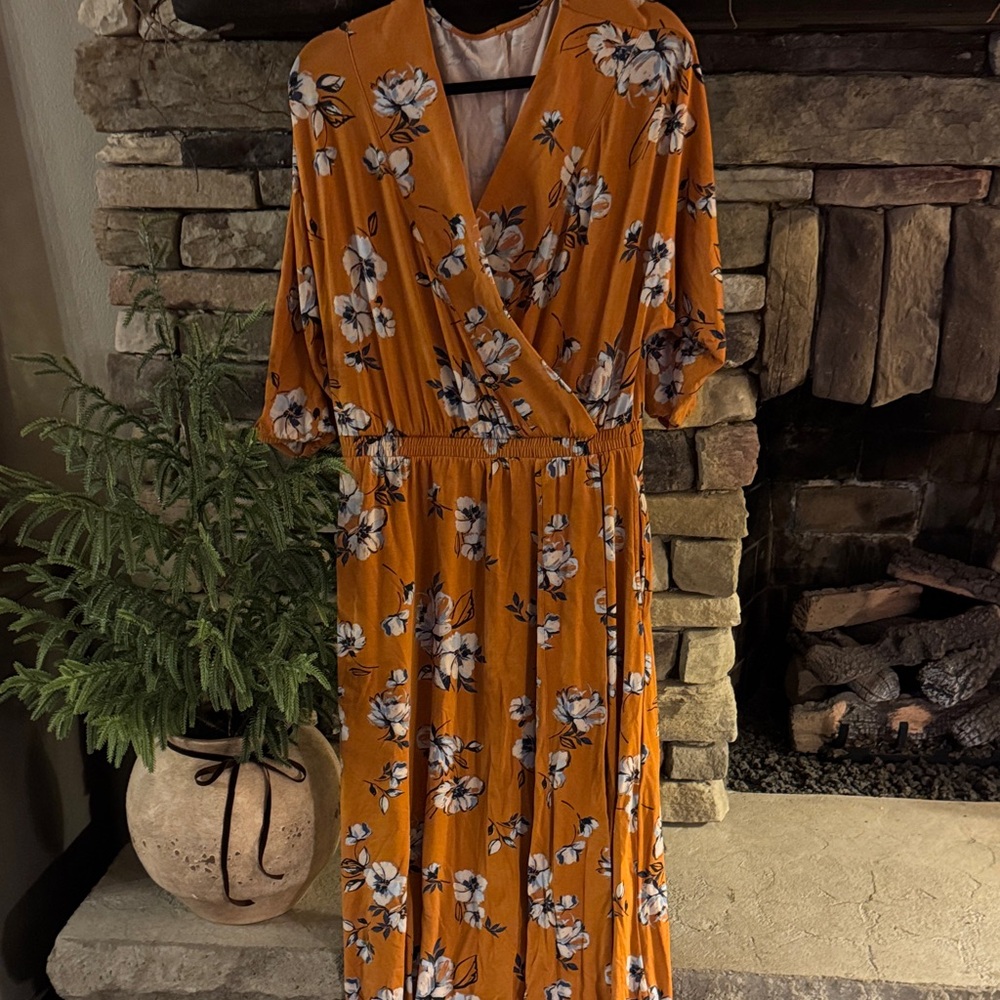 Garnet Hill Orange Floral Long Sleeve Dress